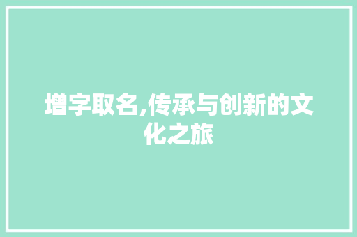 增字取名,传承与创新的文化之旅