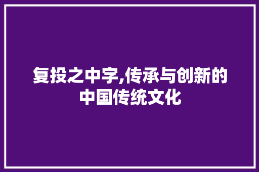 复投之中字,传承与创新的中国传统文化