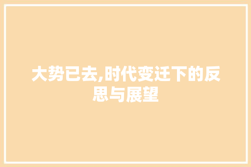 大势已去,时代变迁下的反思与展望