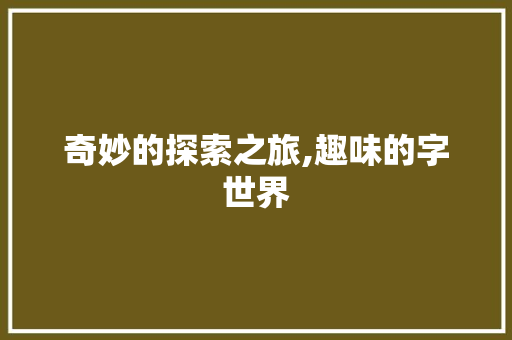 奇妙的探索之旅,趣味的字世界