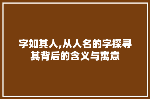 字如其人,从人名的字探寻其背后的含义与寓意