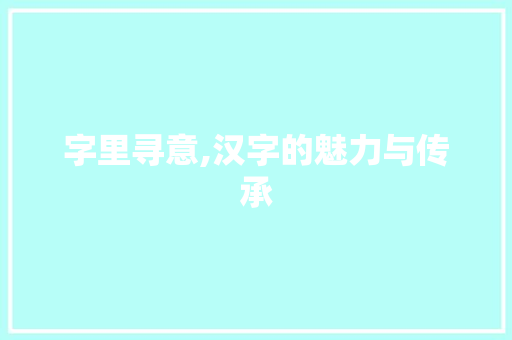 字里寻意,汉字的魅力与传承 应用文