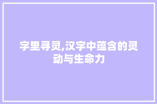 字里寻灵,汉字中蕴含的灵动与生命力