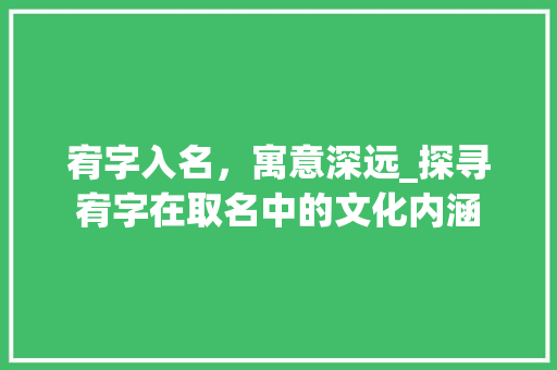宥字入名，寓意深远_探寻宥字在取名中的文化内涵