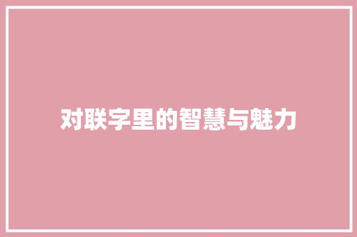 对联字里的智慧与魅力