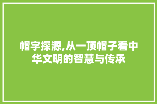 帽字探源,从一顶帽子看中华文明的智慧与传承