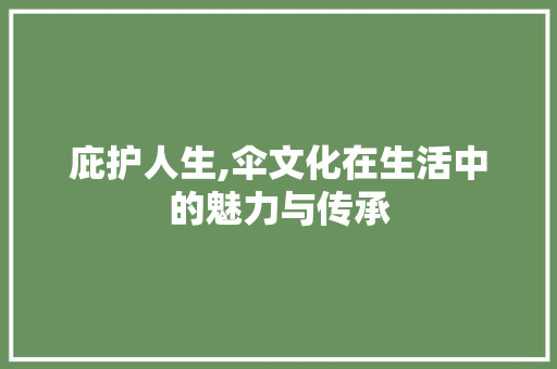 庇护人生,伞文化在生活中的魅力与传承