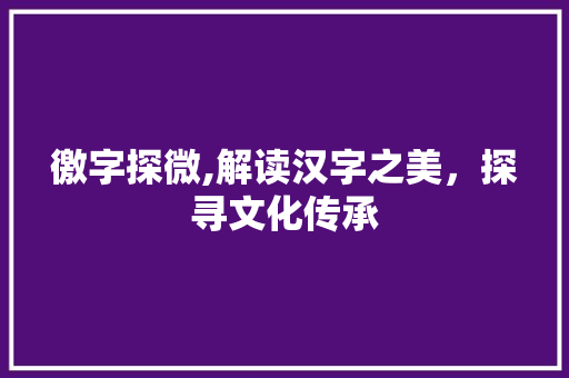 徼字探微,解读汉字之美，探寻文化传承
