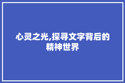 心灵之光,探寻文字背后的精神世界