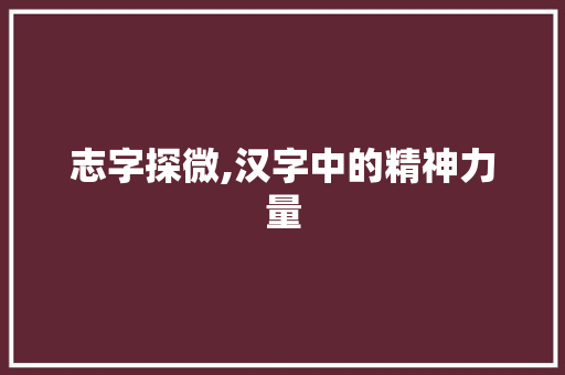 志字探微,汉字中的精神力量