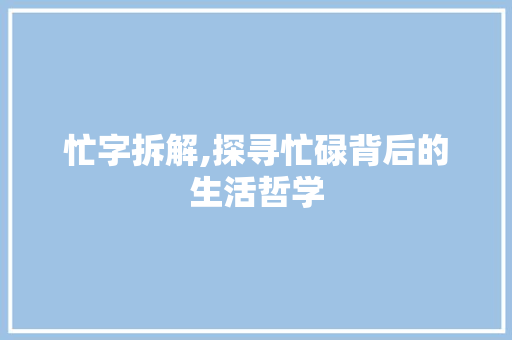 忙字拆解,探寻忙碌背后的生活哲学