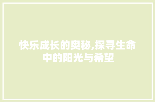快乐成长的奥秘,探寻生命中的阳光与希望