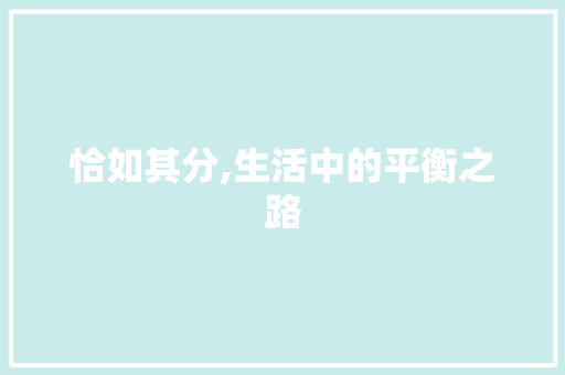 恰如其分,生活中的平衡之路