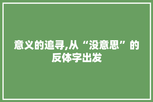 意义的追寻,从“没意思”的反体字出发