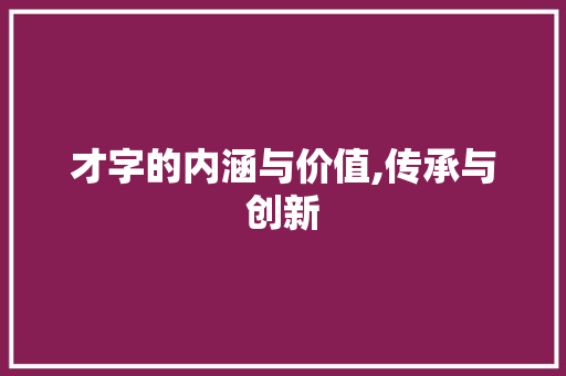 才字的内涵与价值,传承与创新