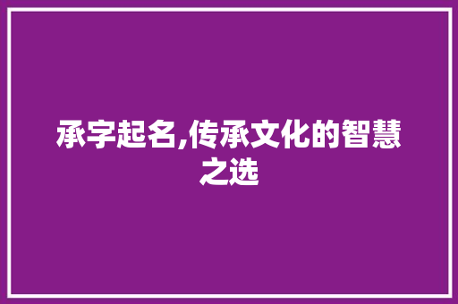 承字起名,传承文化的智慧之选