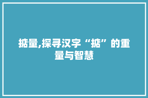 掂量,探寻汉字“掂”的重量与智慧