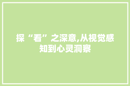 探“看”之深意,从视觉感知到心灵洞察