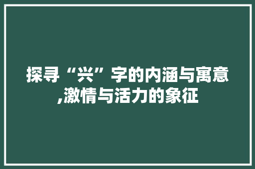 探寻“兴”字的内涵与寓意,激情与活力的象征