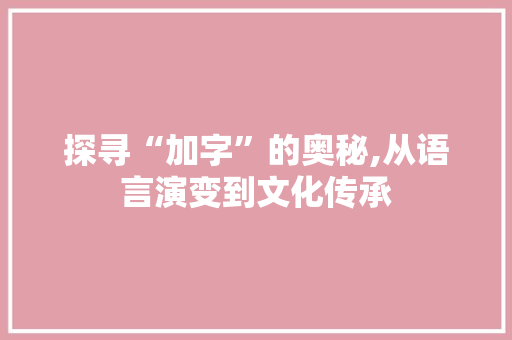 探寻“加字”的奥秘,从语言演变到文化传承