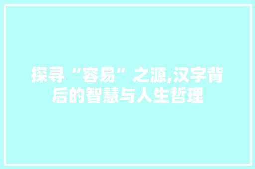 探寻“容易”之源,汉字背后的智慧与人生哲理 项目报告