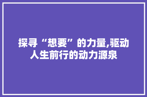 探寻“想要”的力量,驱动人生前行的动力源泉