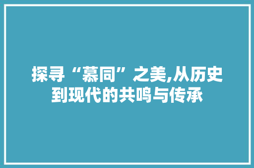 探寻“慕同”之美,从历史到现代的共鸣与传承