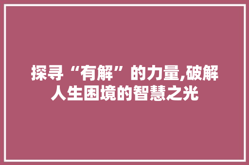 探寻“有解”的力量,破解人生困境的智慧之光