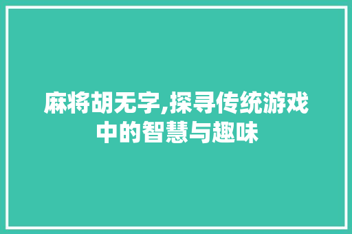 麻将胡无字,探寻传统游戏中的智慧与趣味