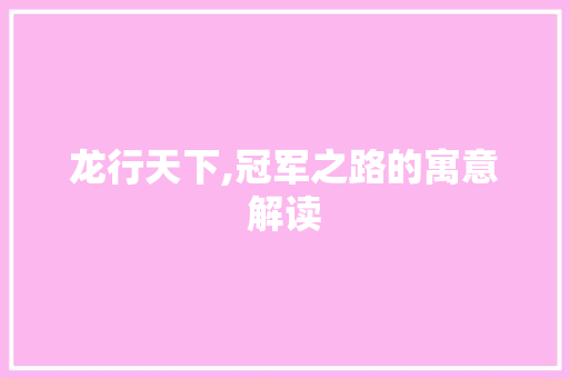 龙行天下,冠军之路的寓意解读