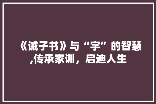 《诫子书》与“字”的智慧,传承家训，启迪人生