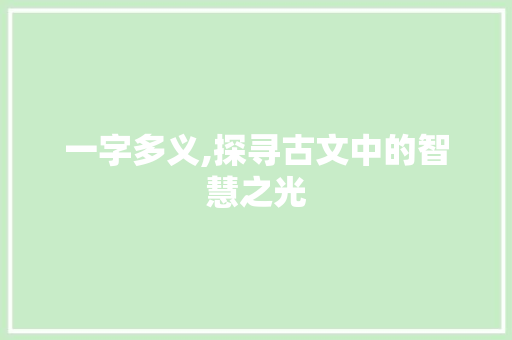 一字多义,探寻古文中的智慧之光 职场写作