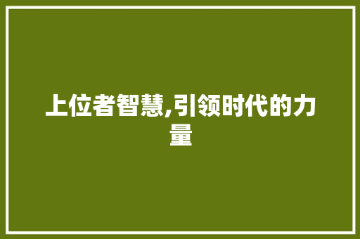 上位者智慧,引领时代的力量