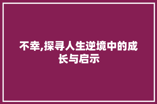 不幸,探寻人生逆境中的成长与启示