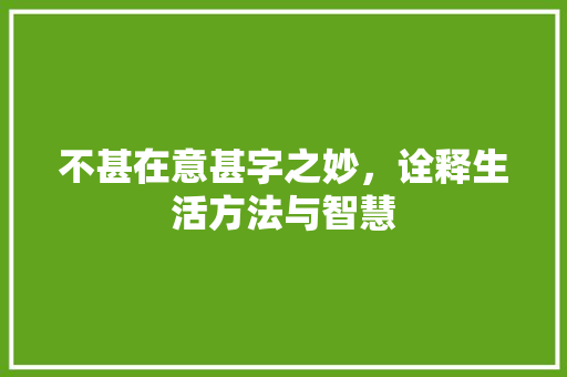 不甚在意甚字之妙，诠释生活方法与智慧