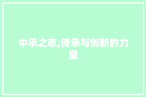 中承之志,传承与创新的力量 诗词鉴赏