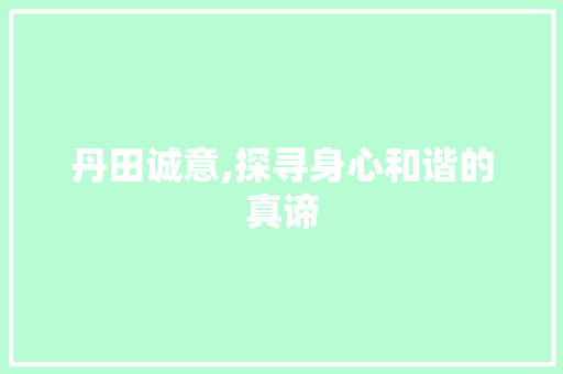 丹田诚意,探寻身心和谐的真谛