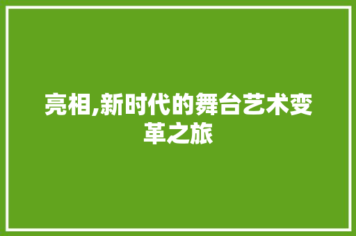 亮相,新时代的舞台艺术变革之旅