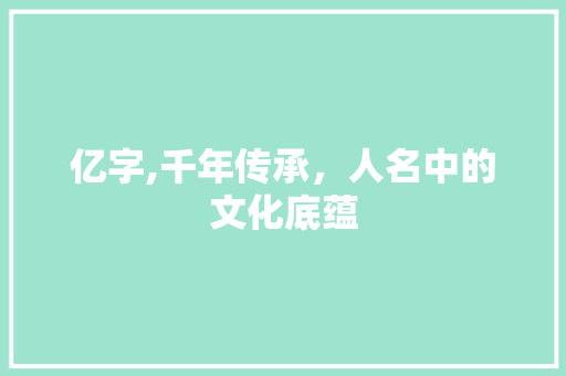 亿字,千年传承，人名中的文化底蕴