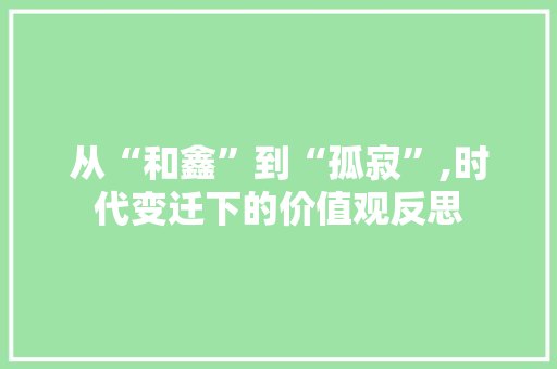 从“和鑫”到“孤寂”,时代变迁下的价值观反思