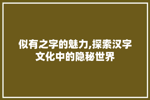 似有之字的魅力,探索汉字文化中的隐秘世界