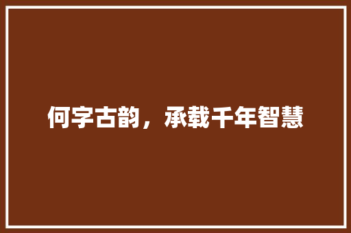何字古韵，承载千年智慧