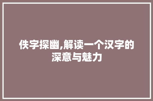 佚字探幽,解读一个汉字的深意与魅力