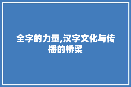 全字的力量,汉字文化与传播的桥梁