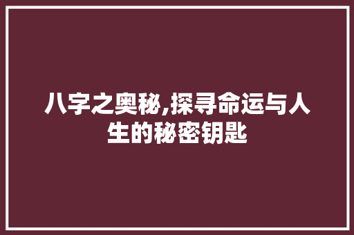 八字之奥秘,探寻命运与人生的秘密钥匙