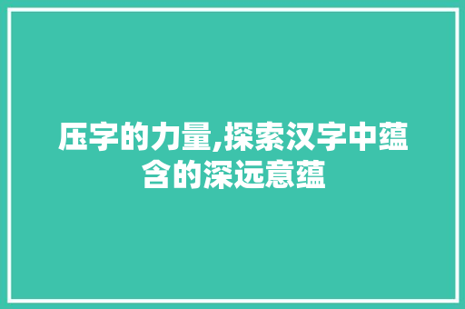 压字的力量,探索汉字中蕴含的深远意蕴