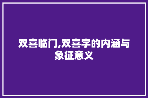双喜临门,双喜字的内涵与象征意义