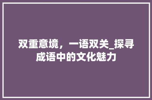 双重意境，一语双关_探寻成语中的文化魅力