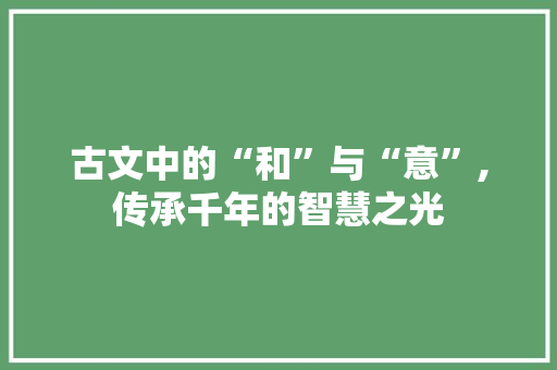 古文中的“和”与“意”,传承千年的智慧之光
