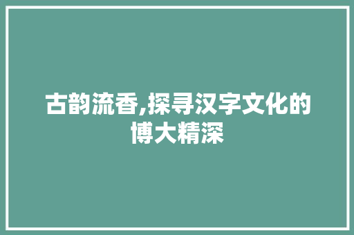 古韵流香,探寻汉字文化的博大精深